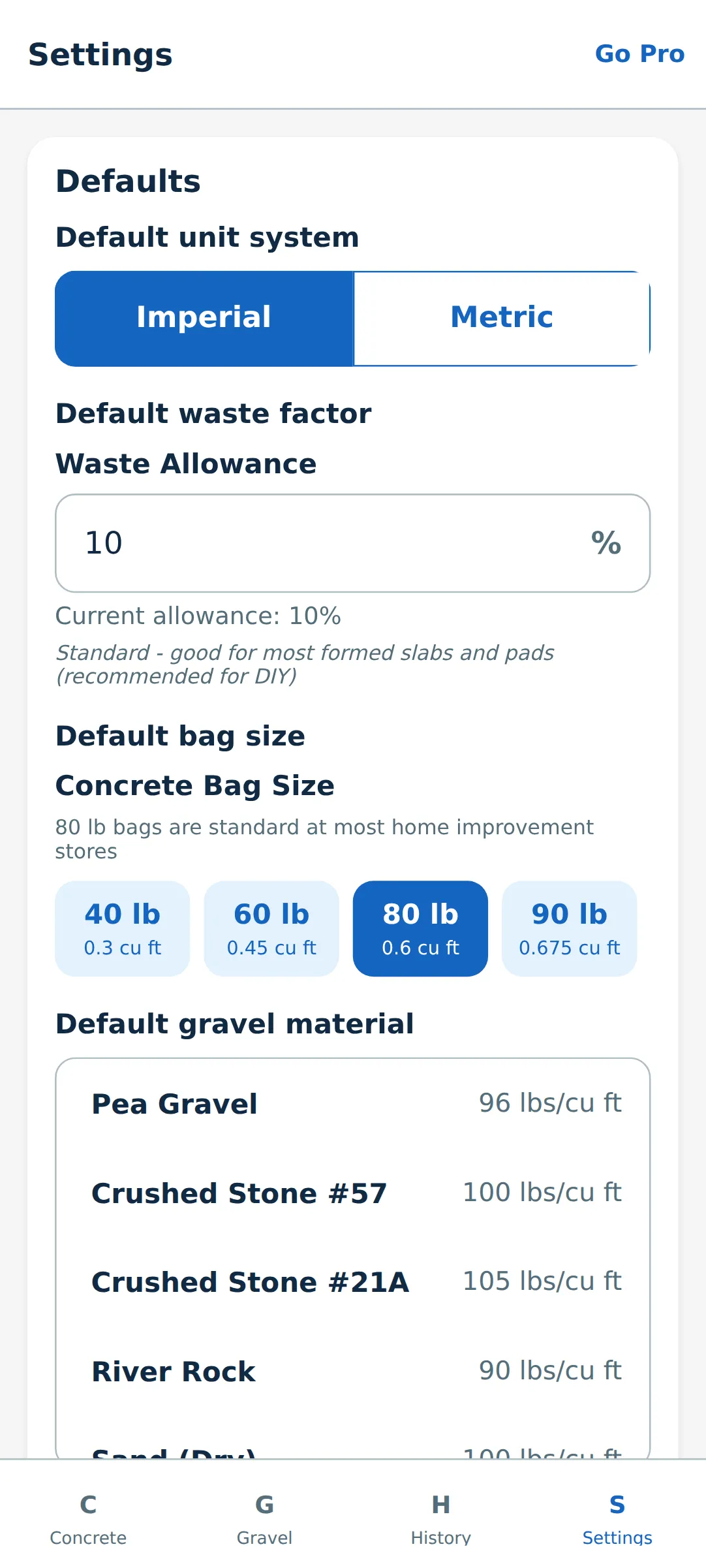 Concrete & Gravel Calc