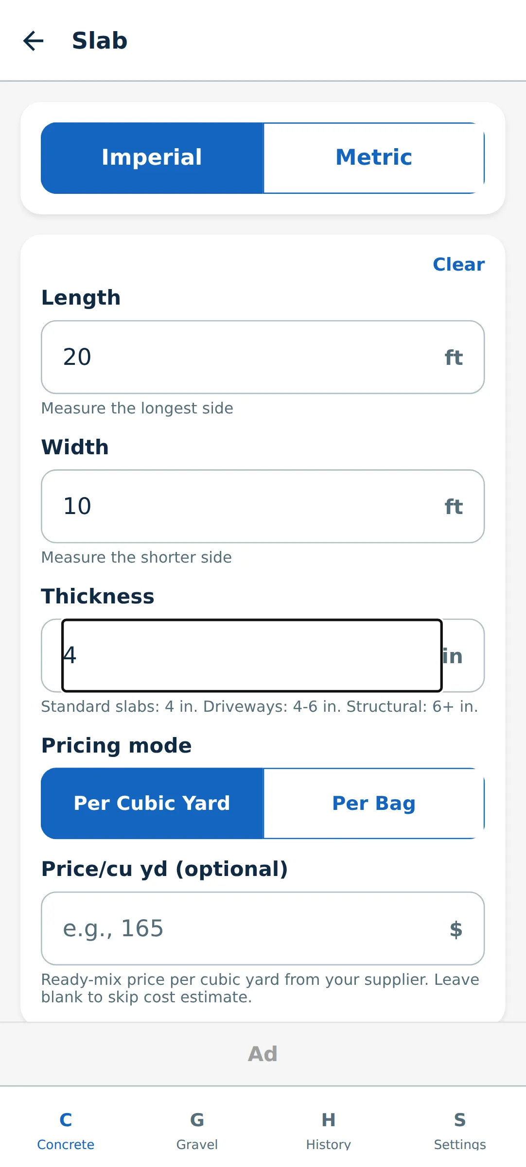 Concrete & Gravel Calc