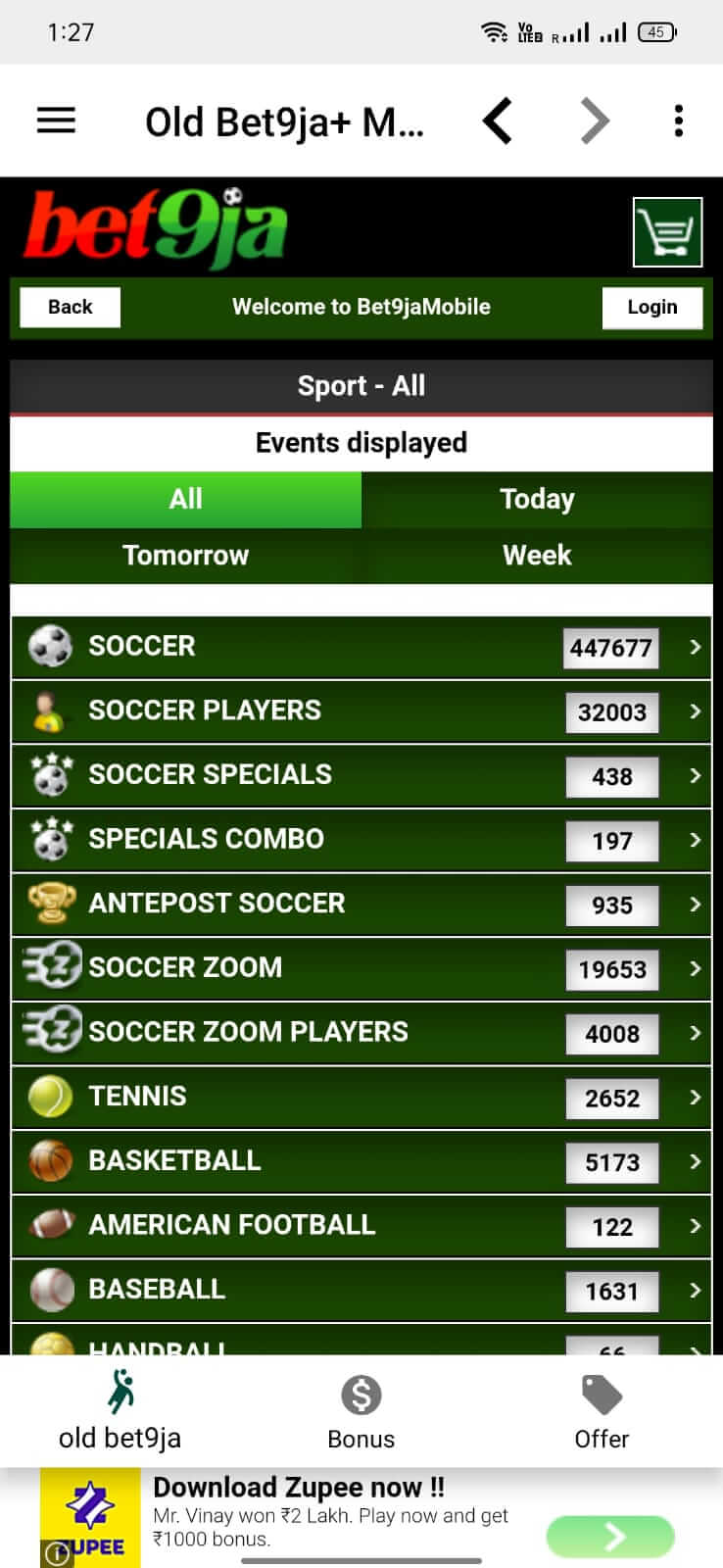 Old Bet9ja Mobile