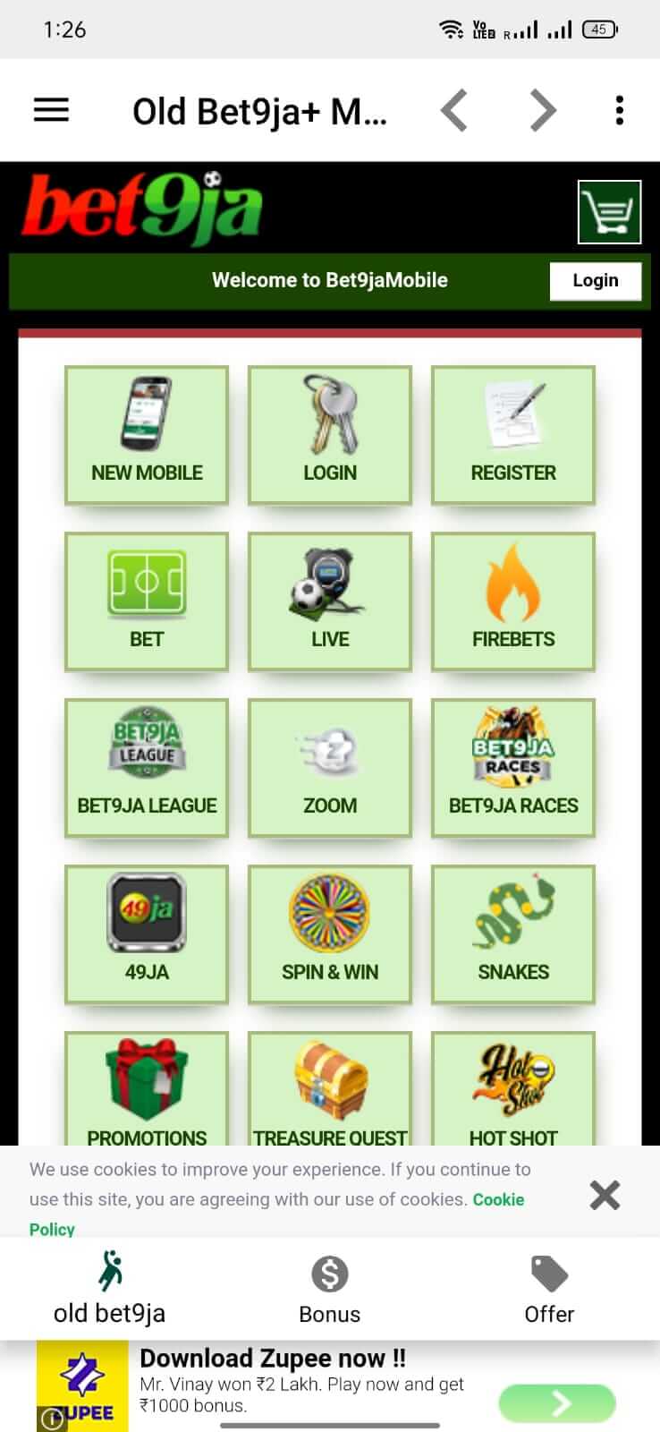 Old Bet9ja Mobile